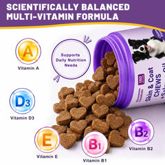 180ct Skin & Coat Salmon Oil Soft Chews for Dogs & Cats - Omega3, Biotin, Zinc & Vitamin E - Supports Healthy Skin, Shiny Coat, Itch Relief & Allergy Support Natural Chicken Flavor Chews