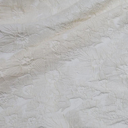 Floral Embossed Brocade - Ivory White 3D Flower Fabric For Wedding Dress