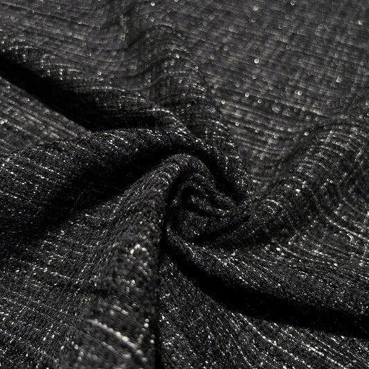 Shimmery Black Tweed - Metallic Plaid Fabric with Elegant Texture