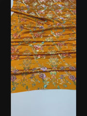 Orange Floral Brocade – Embroidered Metallic Jacquard Fabric