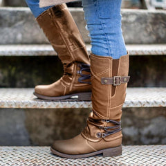Buy 2 Free Shipping - Women's Vintage Leather Zipper High Snow Boots