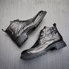 MEN'S GENUINE LEATHER ZIPPER SHORT THICK SOLE BOOTS