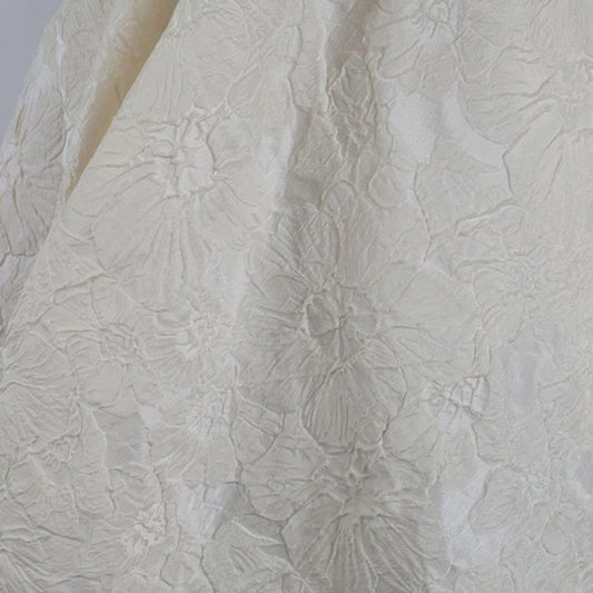 Floral Embossed Brocade - Ivory White 3D Flower Fabric For Wedding Dress