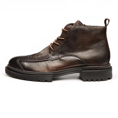 MEN'S GENUINE LEATHER ZIPPER SHORT THICK SOLE BOOTS